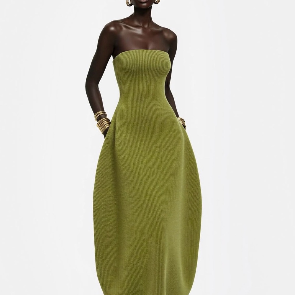 Hanifa Cori Strapless Knit Dress in Olive